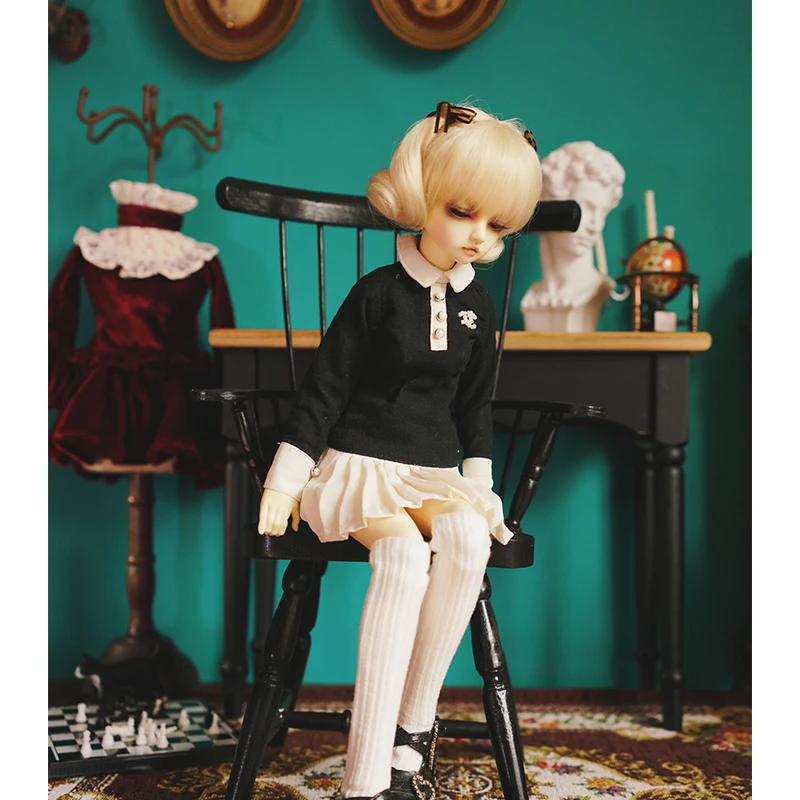 Цельное платье и носки BJD для кукольных аксессуаров 1/6 1/4 1/3 черная белая юбка |