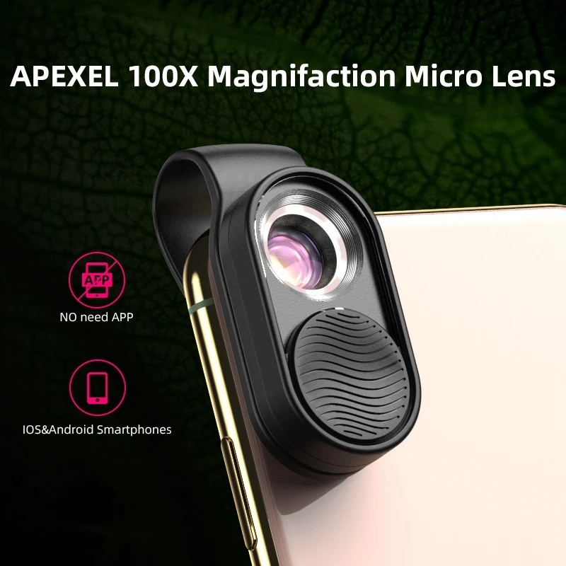 Макрообъектив Apexel 100X для телефона объектив рыбий глаз со светодиодной