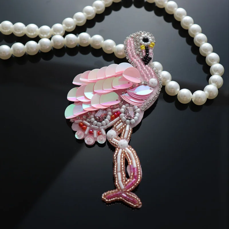 1 шт. хорошего качества Фламинго нашивки со стразами и бисером ручной работы