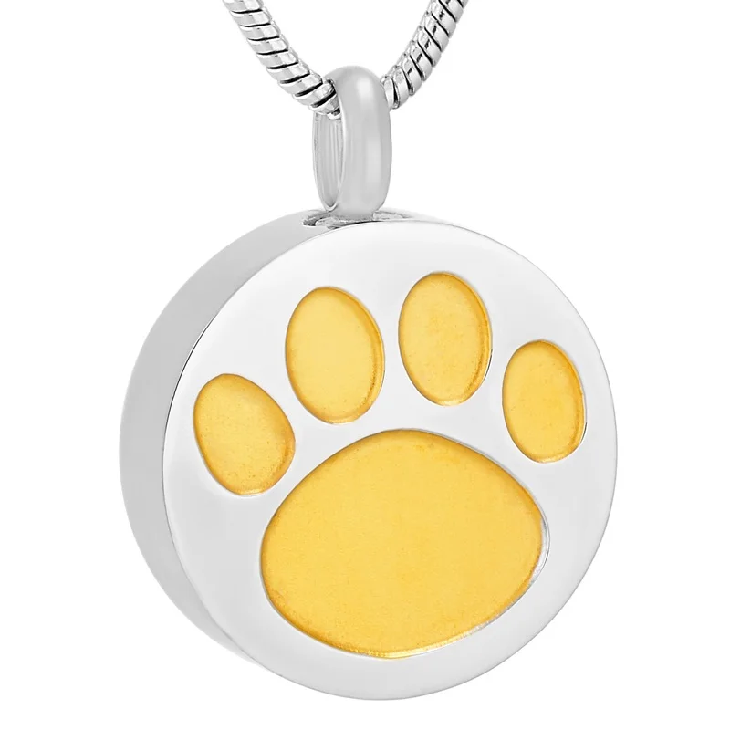 

IJD9738, памятный кулон из нержавеющей стали с круглым принтом лапы животного, кремации для Ashe Urn, сувенирные украшения ожерельлье-сувенир