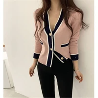 rugod 2020 hot winter arrivals patchwork knitted cardigans for ladies v neck female outwear elegant vintage chic womens outfit