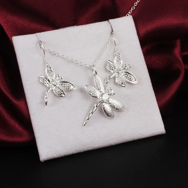 

Popular brands 925 Stamped Silver Crystal dragonfly pendant necklace earrings for Women gifts fashion Party wedding Jewelry set