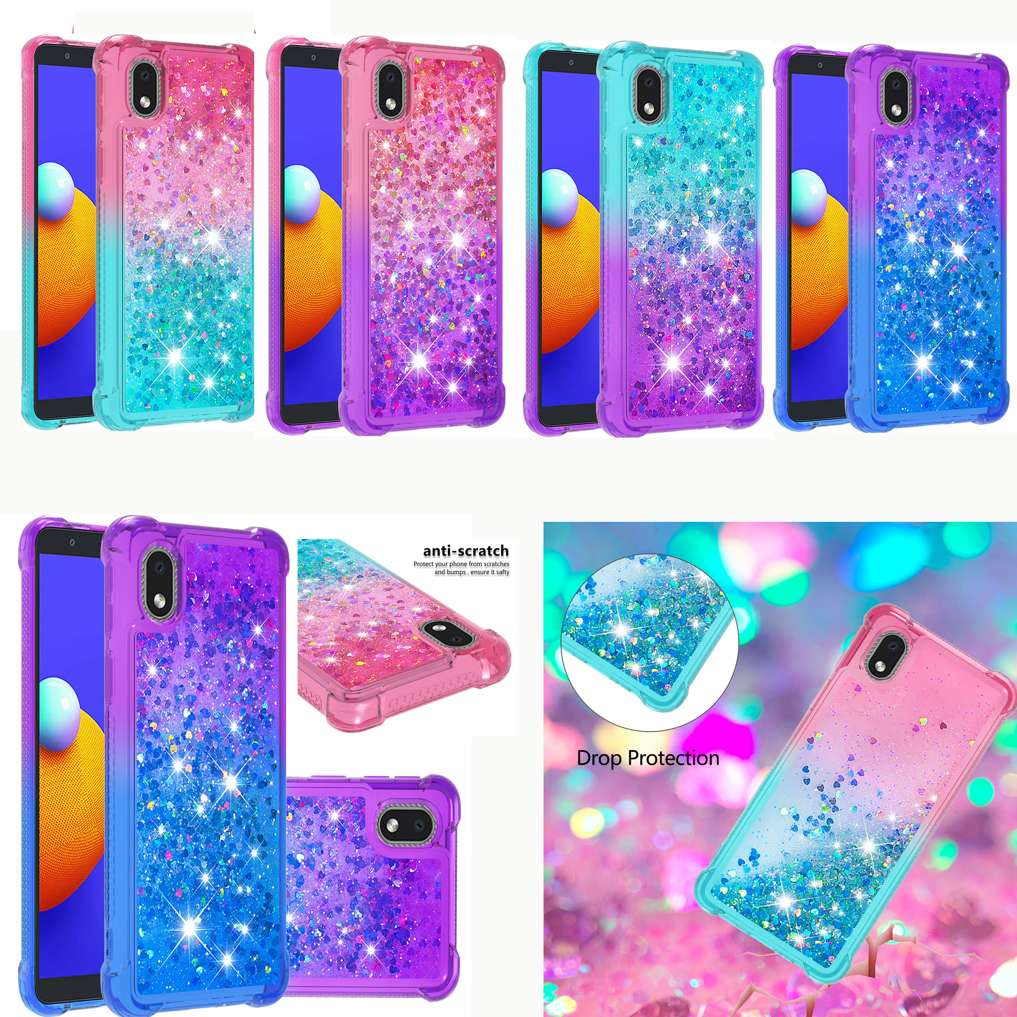 

Gradient Heart Glitter Quicksand 4-Corner Shockproof Case For LG Velvet Stylo 4 5 6 7 K31 K40 K51 W10 W30 Phone Cover Soft TPU