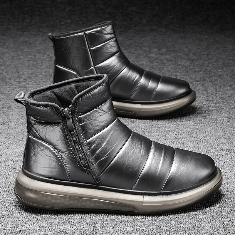 Winter Warm Plush Slip-on Silver Waterproof Zip Couple Ankle