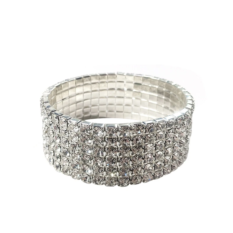 

ARLIE Fashion 6 Rows Full Rhinestone Elastic Bracelet for Women Bling Gold Bangle Crystal Wristband Wedding Bridal Jewelry
