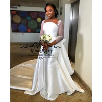 sexy plus size african mermaid wedding bridal gowns 2021 white long sleeves vestido de novia overskirt nigeria robe de mariage
