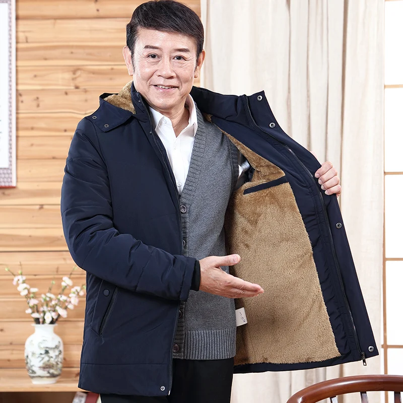 

iSurvivor Winter 2021 New Men's Mid-Length Plus Velvet Thickened Middle-Aged And Elderly Warm Cotton Coat Large Size Cotton Coat