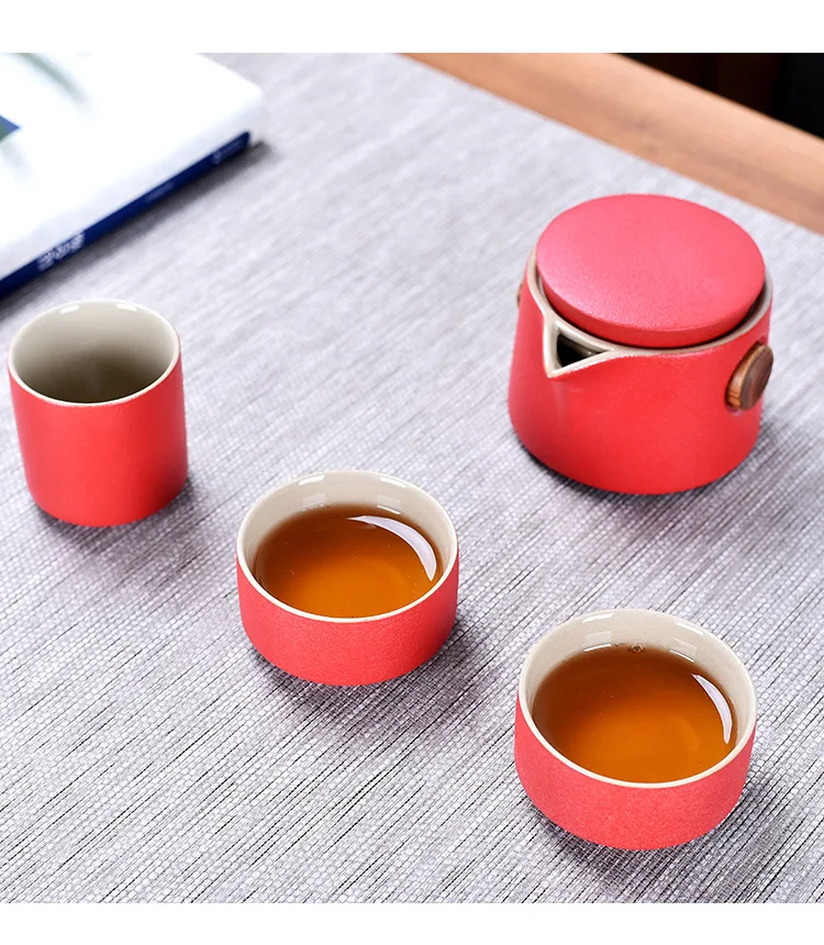 

Ceramic Travel Kung Fu Tea Set Teaware Portable Black Pottery One Teapot and Three Teacups Chinese Tea Set Tea Pot and Cup Set