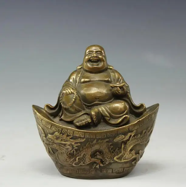 Медная Статуя медного слиток Будда Майтрея антикварная статуя старого Будды Бог