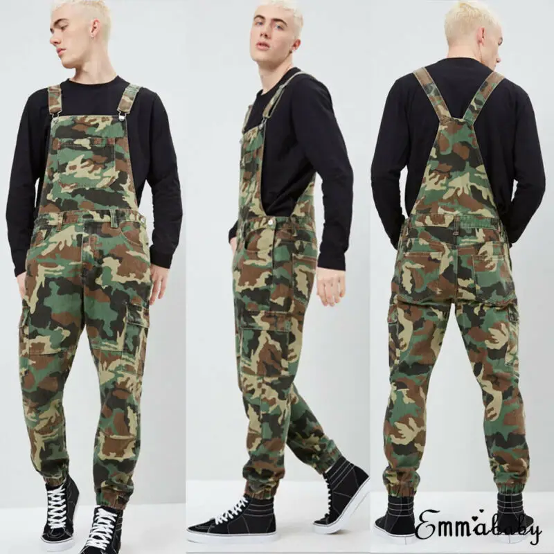 Мужской комбинезон из потертого денима камуфляжный байкерские джинсовые брюки