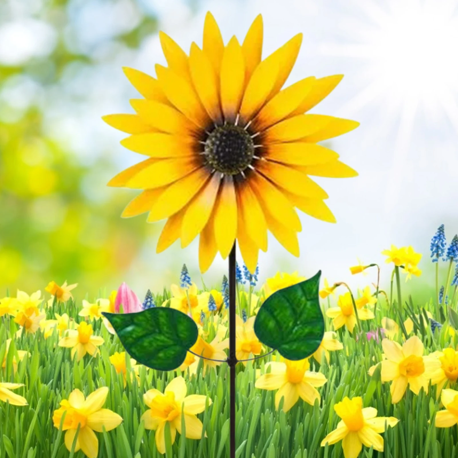 

Metal Garden Wind Spinner, Whirling Sunflowers Windmill Lawn Stakes, Yard Art PinwheelOrnament, for Courtyard Patio Lawn Decor