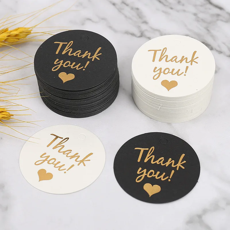 

100pcs 4.5cm Round Tags Thank You Gift Hang Tag Black White Paper Cards DIY Candy Cookie Candle Bags Handmade Labels Decoraiton