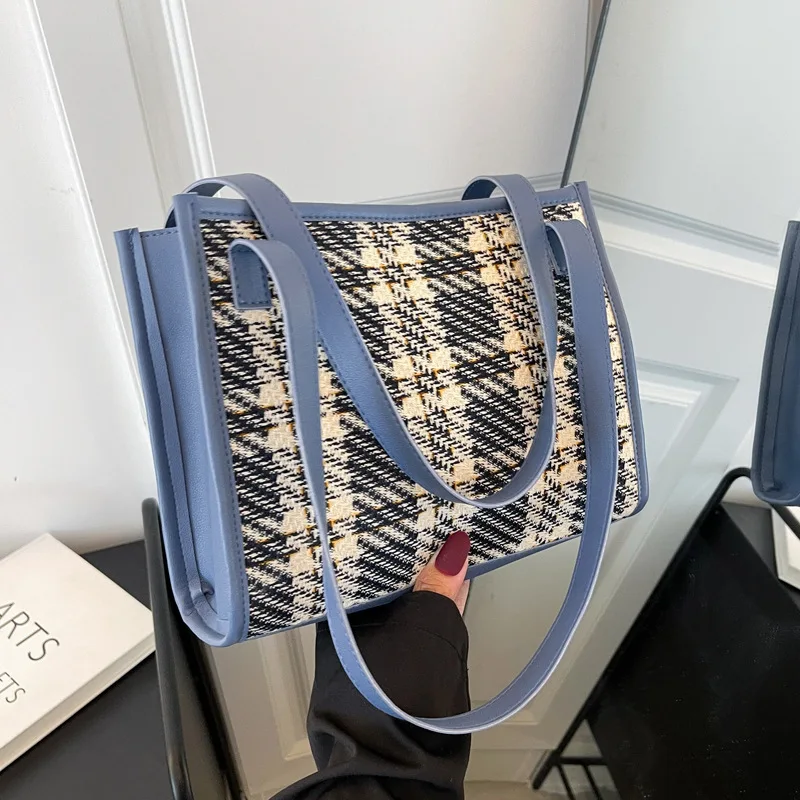 

Женская сумка-тоут в западном стиле, модная вместительная сумочка на плечо с узором в клетку