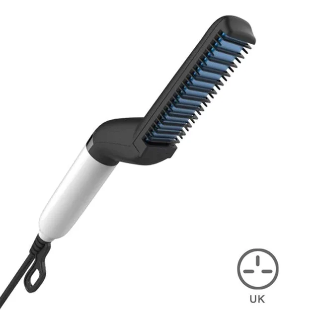 UK Plug Быстрый выпрямитель для бороды, многофункциональная расческа для завивки волос, выпрямление, зажим для завивки, расческа, стайлер, электрический инструмент для волос для мужчин - Цвет: UK Plug