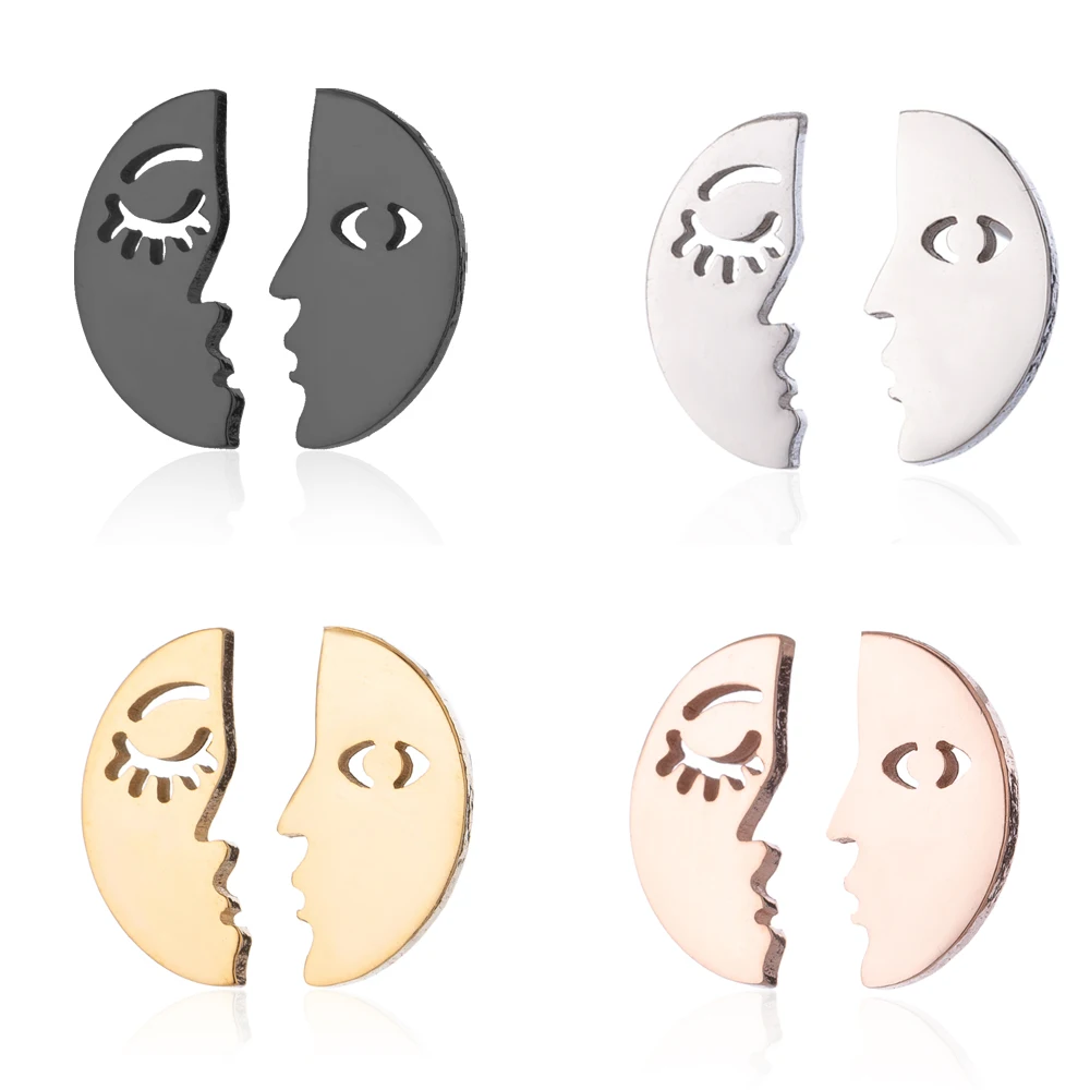 

Punk Boho Stainless Steel Half Face Stud Earrings Human Face Earing Face Abstract Piercing Jewelry For Lover Women Bronics Gift