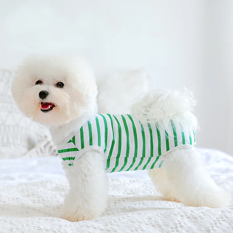 

2021 Summer Pet Dog Casual Outerwear Colorful Stripe 100%Cotton Dog's Vest Hoodie Pet Clothes For Small Puppy Dog Clothing Teddy