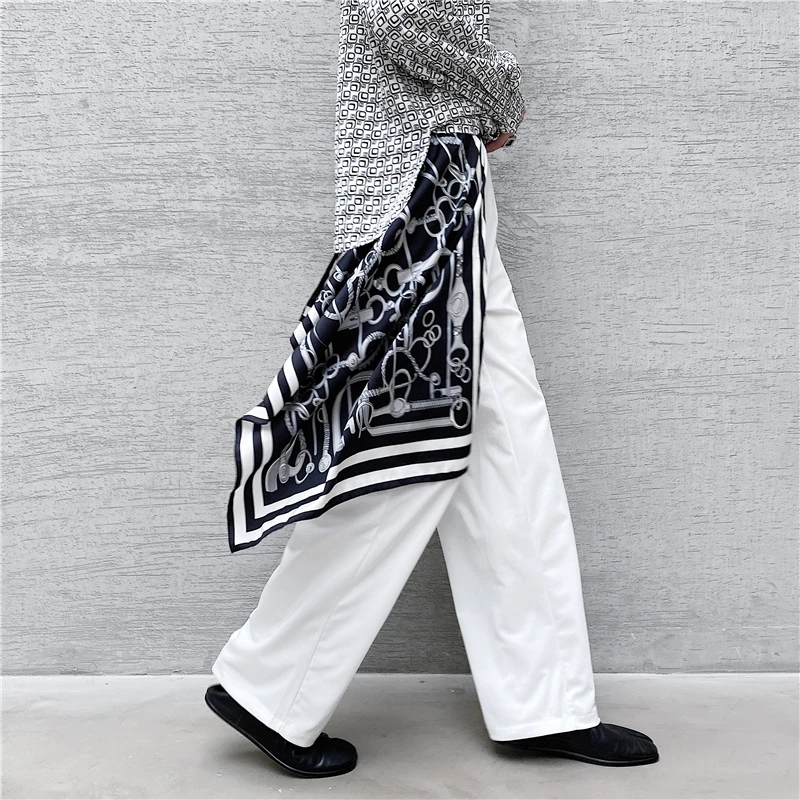 

M-XXL!Trendy design sense personality silk scarf stitching hair stylist net red pants male loose ins fashion Korean casual pants
