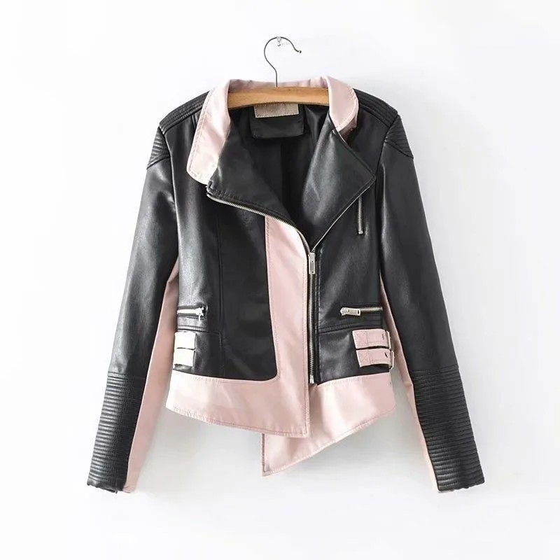 Новое поступление 2020 женская кожаная куртка модная подходящая по цвету верхняя