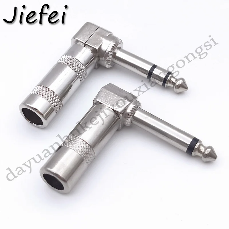 1Pcs 6.35mm Jack Microphone plug Connector Right Angle Male Assembly 6.3mm mono / stereo Nickle plating Audio Plug