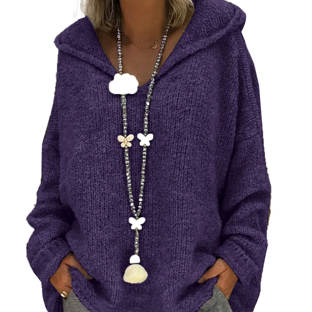 

Autumn Winter Women's Sweaters 2020 Casual Solid Color Hoodeies Top Loose Knitted Sweater Hooded Pullover Sweatshirt All Match
