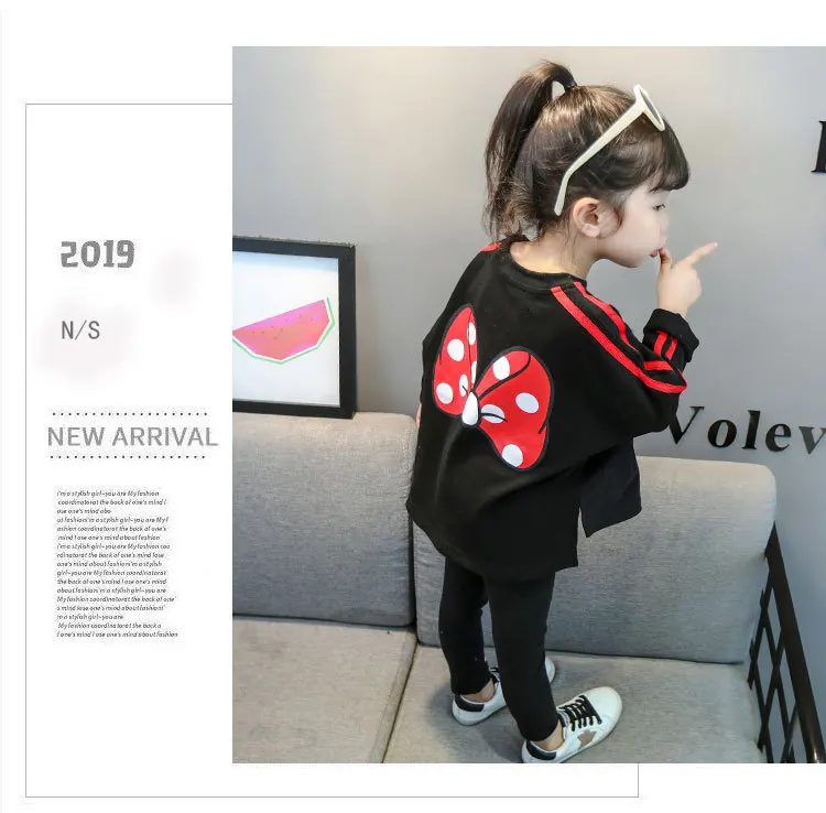 Весенняя детская одежда изысканный комплект с бантом мультяшный Топ длинным