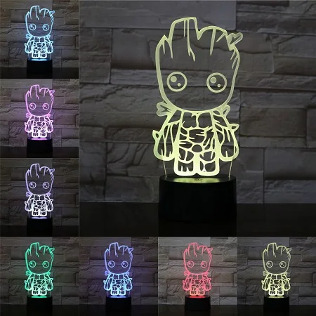 E Мультфильм Groot 3D Светодиодная лампа USB лампа 7 цветов ночник для дома спальня настольная Современная креативная лампа акриловая пластина сенсорная дистанционная база - Испускаемый цвет: E