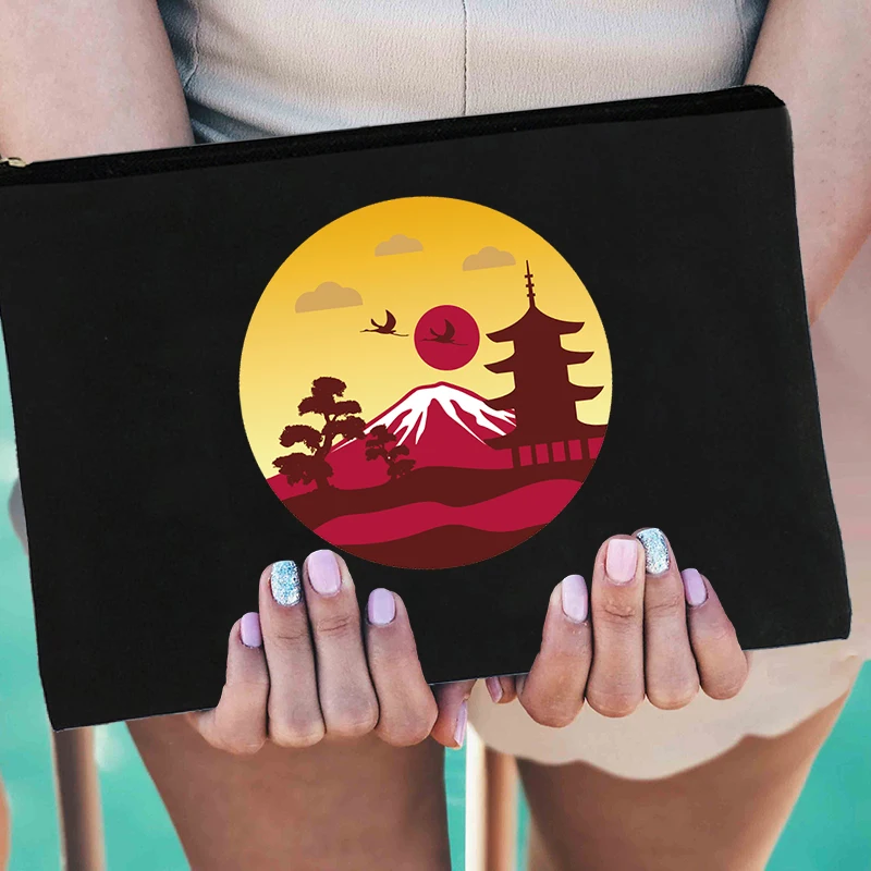 

Japanese Ukiyoe Makeup Bag Casual Women Cosmetic Pouch Canvas Reusable Lipstick Bag Harajuku Travel Toiletry Bags Storage Purse