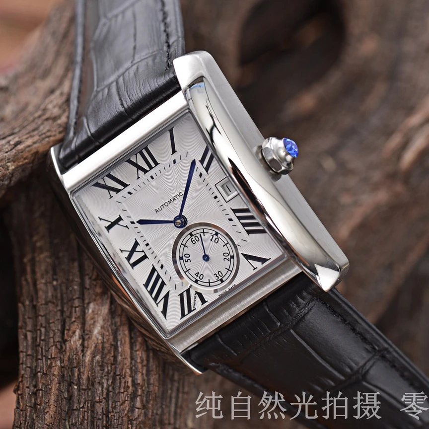 

34mm Men Women's Luxury Brand Automatic Mechanical 904L Watch Luxury Designer Blue Balloon Square Leather Strap Men Watch