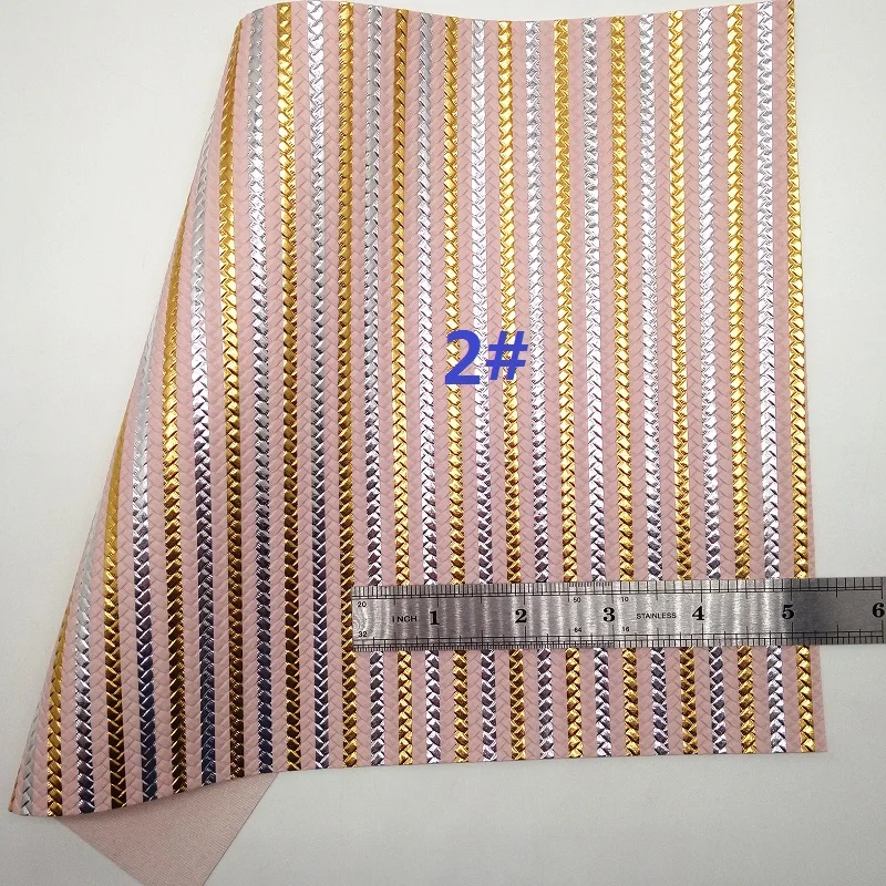 Блестящая розовая ткань радужная синтетическая кожа в полоску с рисунком