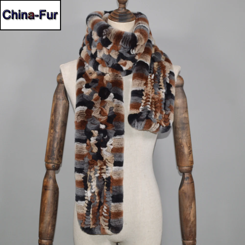 Шарф из 2021 меха кролика Рекс длинный теплый мягкий настоящий мех шарф-кольцо зима