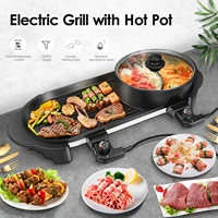 Portable Electric Grill Electric Barbecue Grill Indoor Hot Pot Chafing Dish Multifunctional Non-Stick Pan Electric Cooker