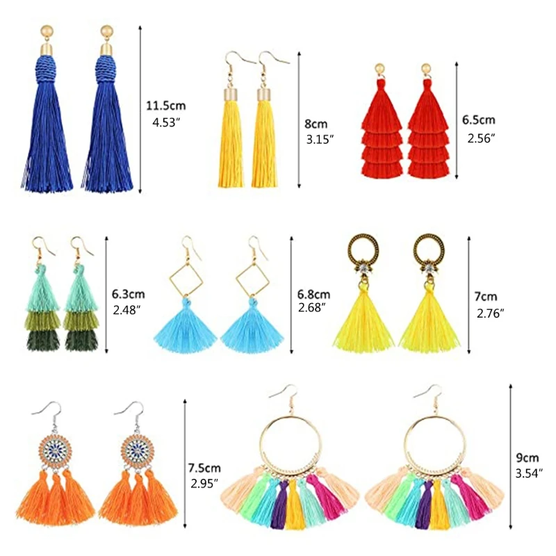 

Tassel Earrings Colorful Bohemian Tassel Earring Long Layered Dangle Earrings Tassel Drop Hoop Fringe Tiered Earrings