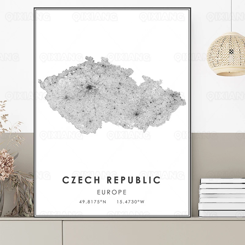 Карта городов мира постер Чешская Республика скандинавский минималистический