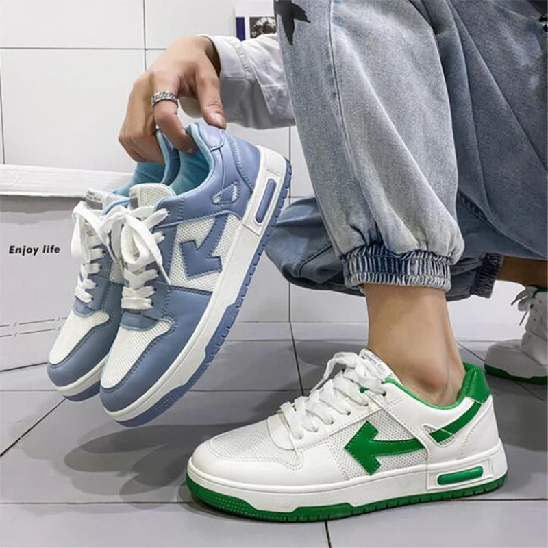 

New Men's Sneakers Fashion Mesh Leather Lace-up Flat Anti-skid Lightweight Comfortable Casual Shoes Male Designer