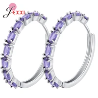 s925 sterling silver hoop earrings for women ear decoration jewellery pretty 7 colors cubic zircon stone inlay paved circle loop