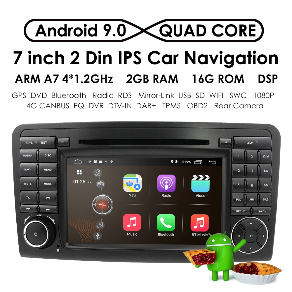 2Din 7 дюймов Android9.0 CarDVD плеер для Mercedes Benz/ML/GL Класс W164 ML350 ML500 GL320 Canbus 4GWifi gps радио CAM