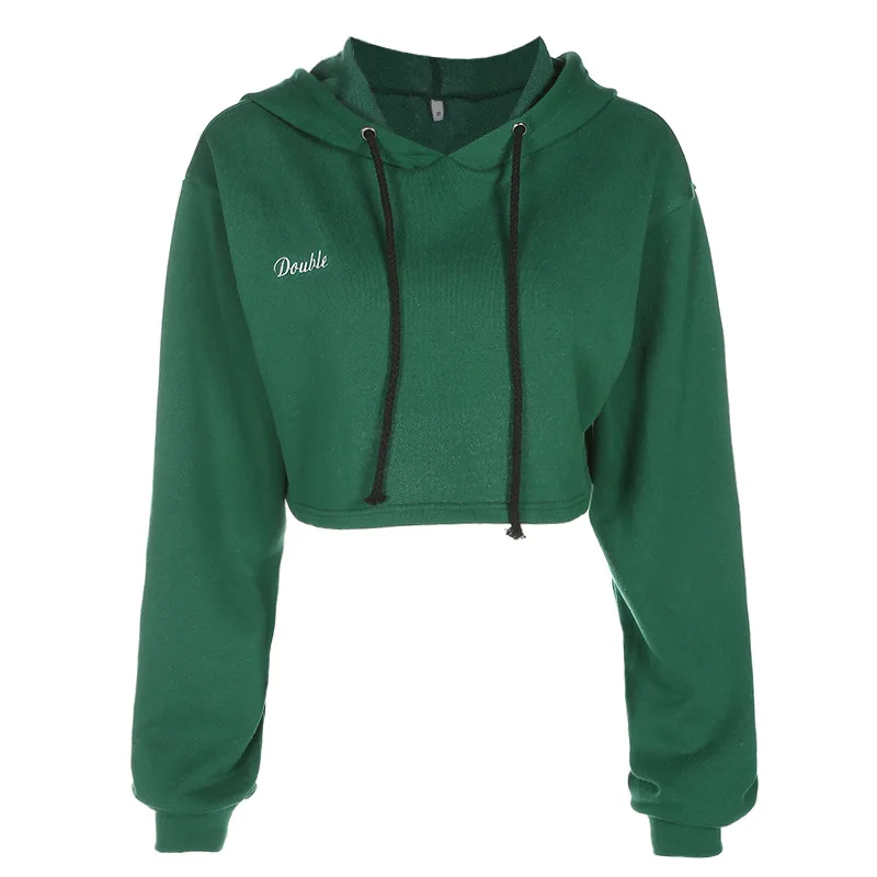 

European And American-Style Women's Autumn And Winter Christmas Hoodie Hooded Lettered Embroidered Loose Sexy navel hoodie