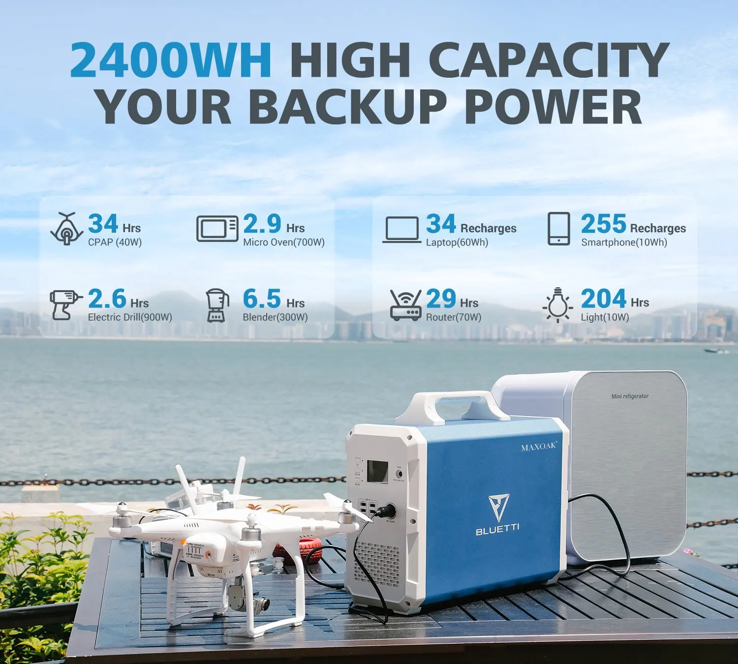 Bluetti Maxoak-generador Solar de 24 00wh EB240, renovaci&oacute;n de generaci&oacute;n port&aacute;til, salida de CA de onda sinusoidal de respaldo de emergencia-3