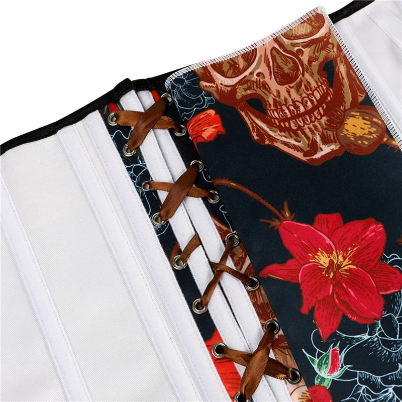 

Women Skull Print Corsets Bustiers Lace Up Overbust Corset Lingerie Top Sexy Victorian Steampunk Gothic Corset Plus Size S-6XL