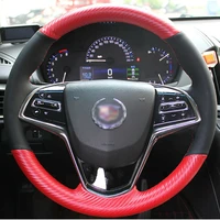hand sewing top leather carbon fiber steering wheel cover for cadillac ats cts