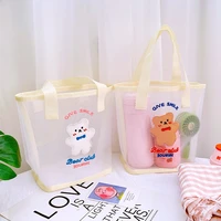 kawaii mesh clear shoulder bags cute bear cartoon large capacity travel beach hand bags for women
