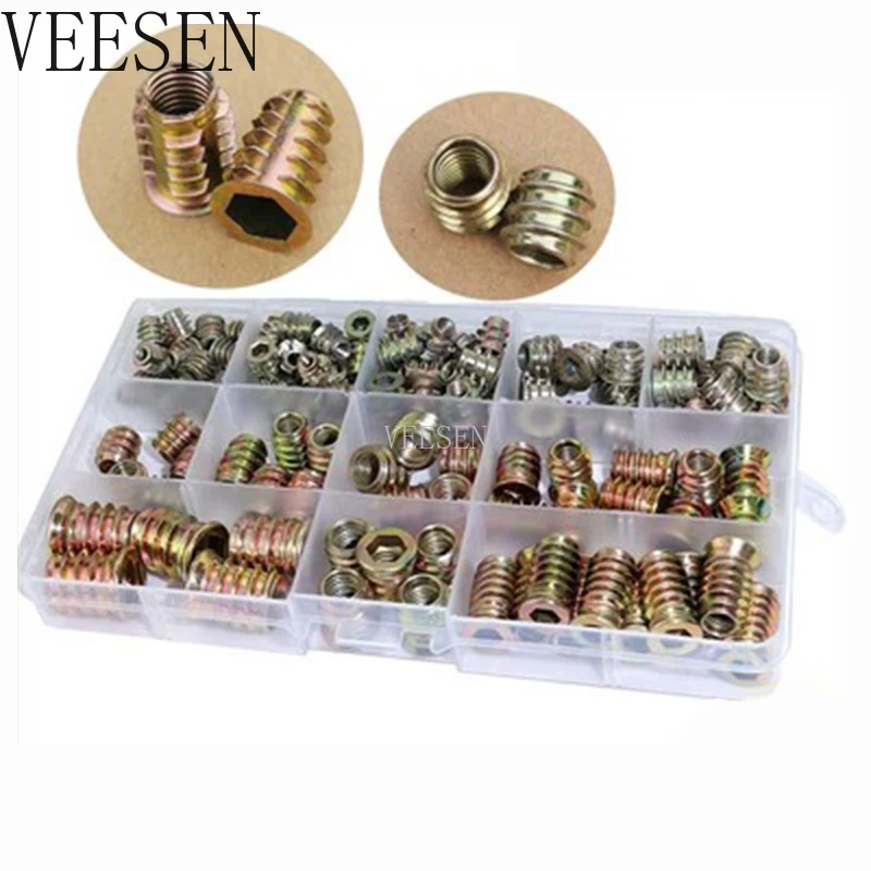 

125pcs Zinc Alloy Furniture Wood Hex Socket Drive Threaded Insert Nut Assortment Kits M4 M5 M6 M8 M10