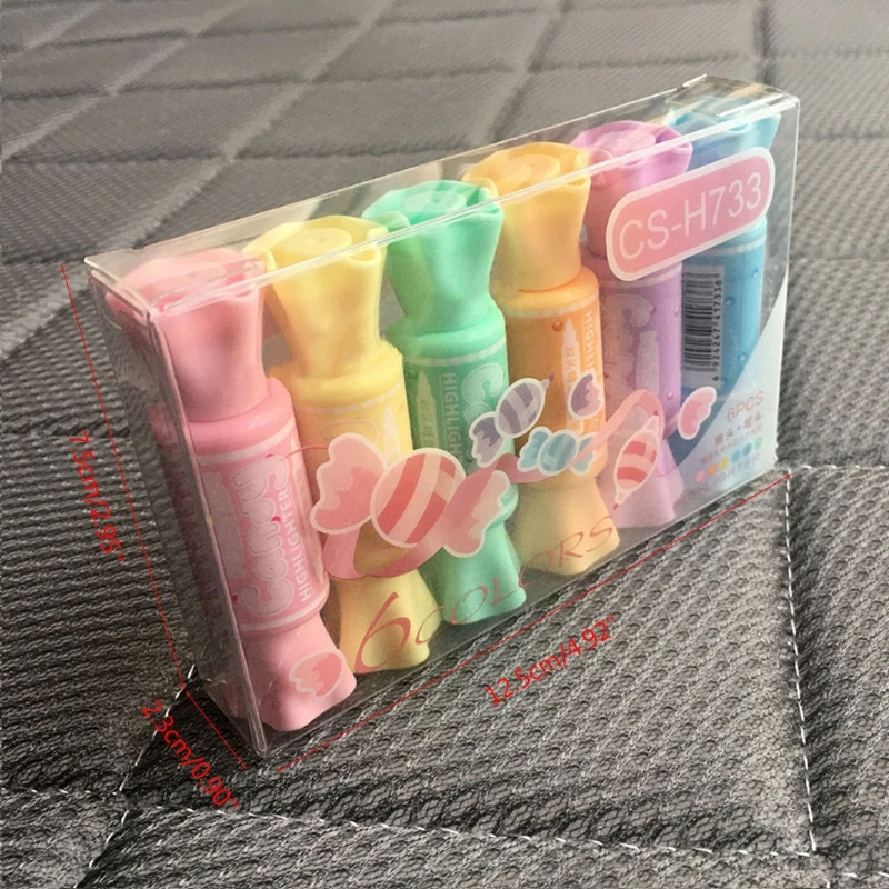 

6x Mini Daylight Fluorescent Ink Double End Highlighter Cute Candy Shaped Drawing Exquisite Painting Sets for students