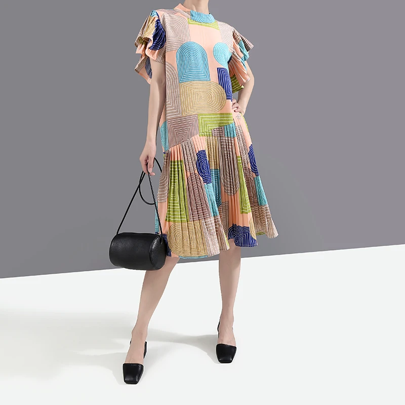Корейский стиль женская летняя одежда с коротким рукавом плиссированное платье