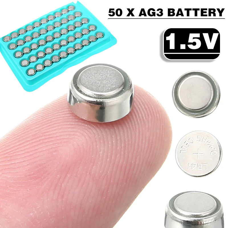 

50 Pcs 1.5V AG3 Battery LR41 SR41 Lithium Button Cell For Small Electronic Devices Calculators Watch Battery Toy Battery2021