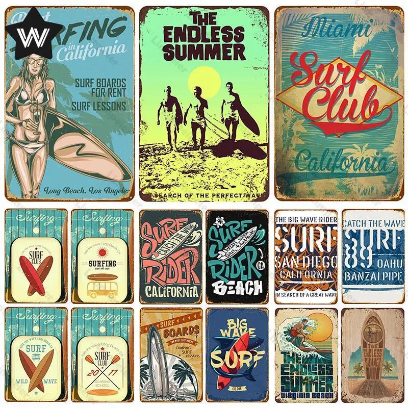 

Оловянная табличка для серфинга, металлический постер на доску для серфинга, жестяная металлическая настенная наклейка, винтажная металли...
