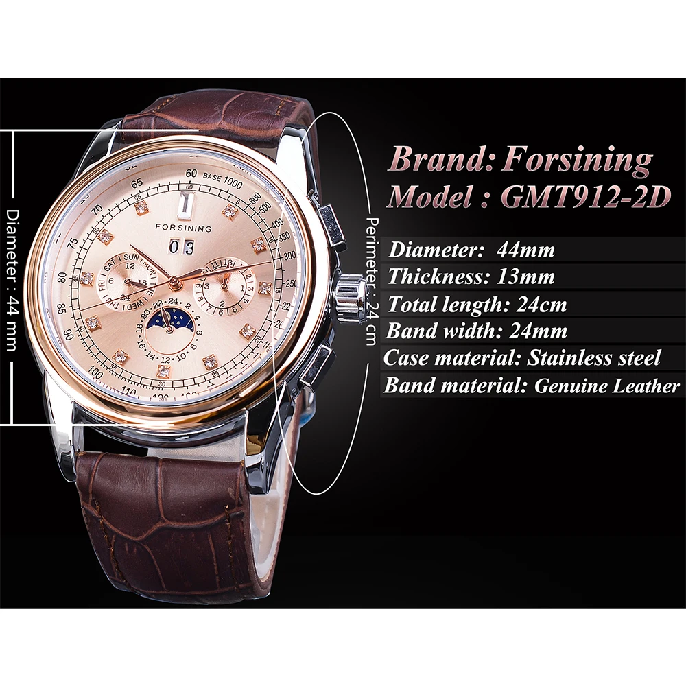 Часы наручные Forsining Мужские механические модные автоматические с индикацией