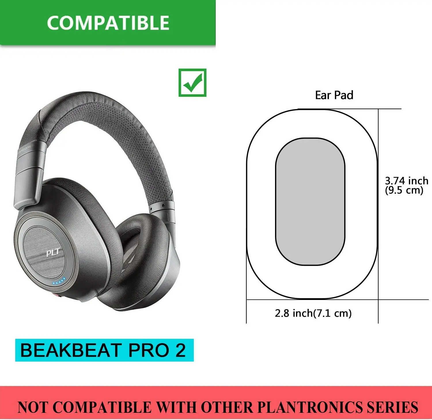 

BackBeat Pro 2 Earpads, Replacement Protein Leather & Memory Foam Ear Cushion Pad Cover for Plantronics BackBeat Pro 2.0 Wireles