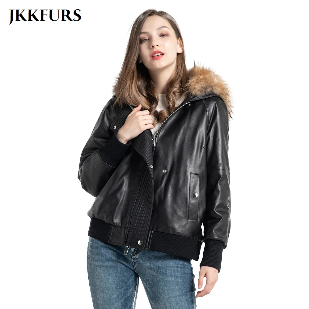 Новое поступление женский модный пуховик из натуральной овечьей кожи куртка с