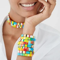 new fashion enamel tile bracelets stackable bracelet for women bohemian rainbow stretch bracelets strand bangle for women men